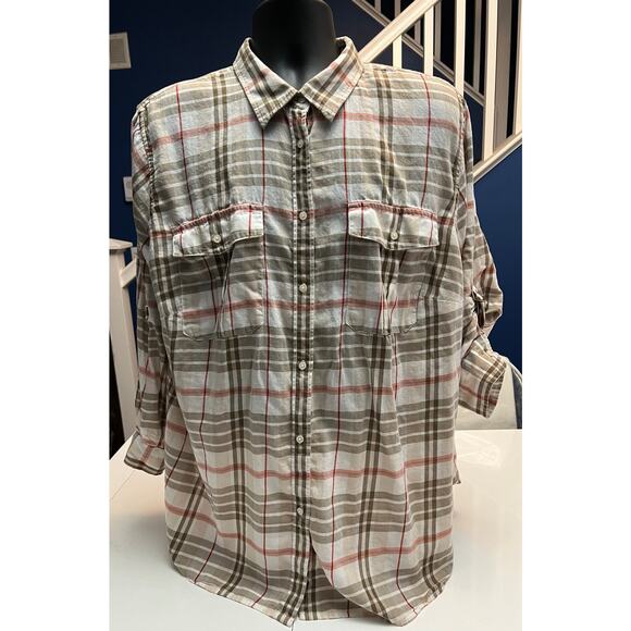 Woman’s Lauren Ralph Lauren 3X Plaid Button-Down Shirt - Roll Tab Sleeves - Picture 1 of 10
